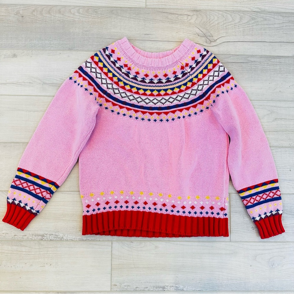 Hanna Andersson Fair Isle Cotton Sweater Pink